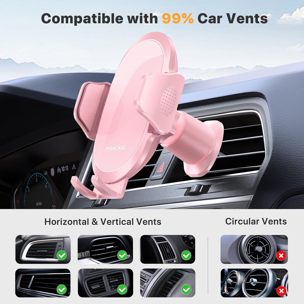 Phone Holders for Your Car with Metal Hook Clip, Cell Phone Mounts Air Vent Cell Phone Stand Car Mount, Universal Automobile Cradle Fit for iPhone Android and All Smartphones (Pink)