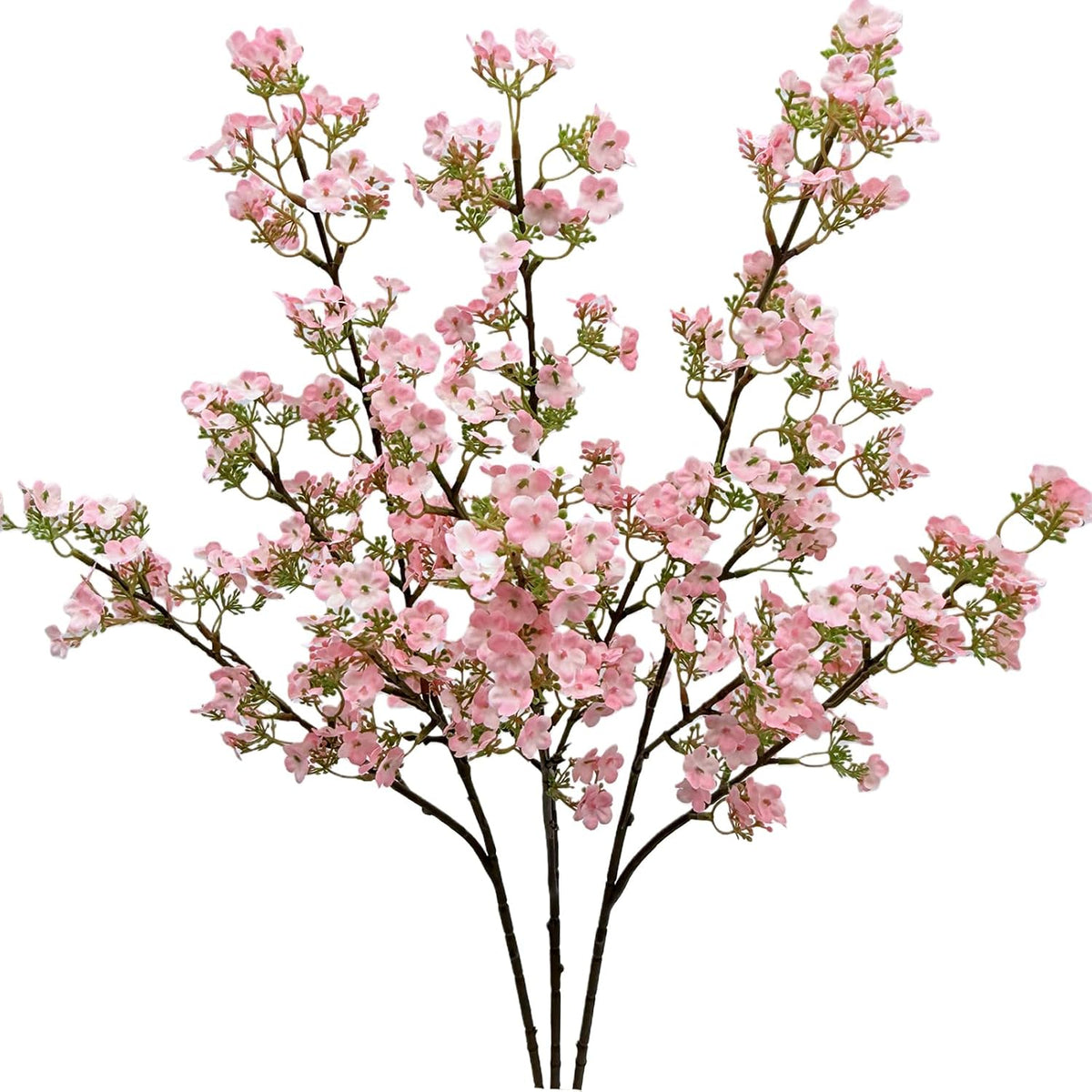 3Pcs Cherry Blossom Branches Pink Artificial Flowers for Spring Summer Indoor Decoration Faux Cherry Blossom Long Stems Silk Fake Flowers for Tall Vase Arrangements Home Wedding Party Table