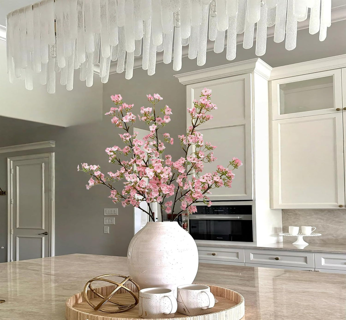 3Pcs Cherry Blossom Branches Pink Artificial Flowers for Spring Summer Indoor Decoration Faux Cherry Blossom Long Stems Silk Fake Flowers for Tall Vase Arrangements Home Wedding Party Table