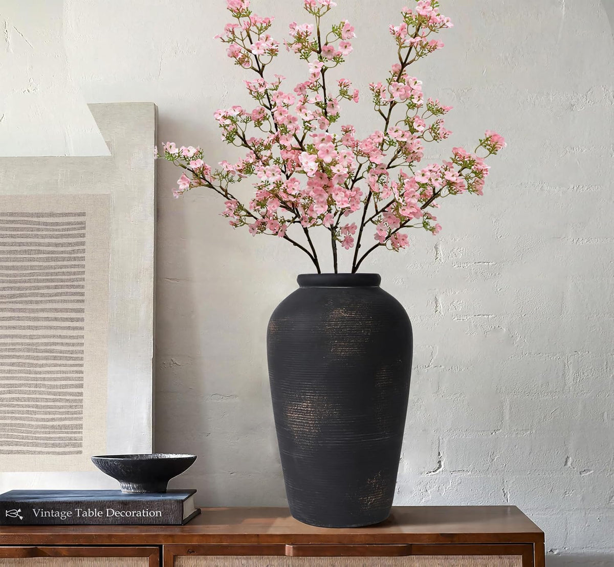 3Pcs Cherry Blossom Branches Pink Artificial Flowers for Spring Summer Indoor Decoration Faux Cherry Blossom Long Stems Silk Fake Flowers for Tall Vase Arrangements Home Wedding Party Table