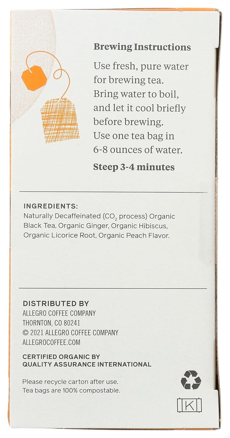 Tea, Organic Decaf Ginger Peach Black Tea Bags, 20 ct