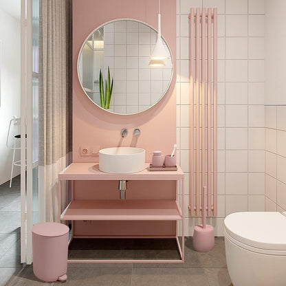Pink Bathroom Accessories Set with Small Trash Can 3 Liter/0.8 Gallon,Toothbrush Holder,Soap Dispenser,Vanity Tray,Toilet Brush and Holder Pink 5PCS