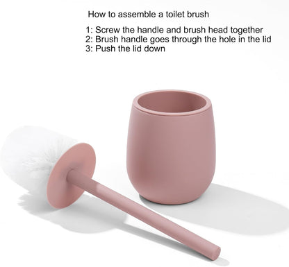 Pink Bathroom Accessories Set with Small Trash Can 3 Liter/0.8 Gallon,Toothbrush Holder,Soap Dispenser,Vanity Tray,Toilet Brush and Holder Pink 5PCS