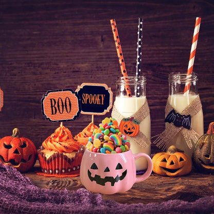 Halloween Mug Novelty Pumpkin Mug 3D Cute Ceramic Pink Cup Halloween Coffee Cup Spooky Fall Decor and Christmas Birthdays Perfect Gifts for Kids and Adults Men Women (Pink)