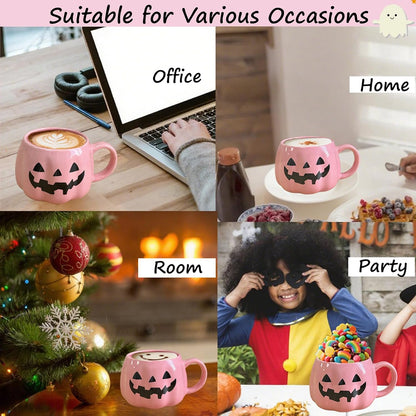 Halloween Mug Novelty Pumpkin Mug 3D Cute Ceramic Pink Cup Halloween Coffee Cup Spooky Fall Decor and Christmas Birthdays Perfect Gifts for Kids and Adults Men Women (Pink)