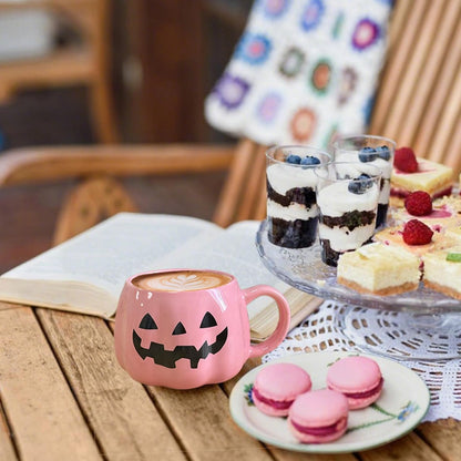 Halloween Mug Novelty Pumpkin Mug 3D Cute Ceramic Pink Cup Halloween Coffee Cup Spooky Fall Decor and Christmas Birthdays Perfect Gifts for Kids and Adults Men Women (Pink)