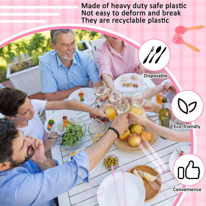 18 Pcs Pink Plastic Silverware Set Disposable Clear Mini Serving Utensils 6 Serving Tongs 6 Spoons 6 Forks for Birthday Wedding Baby Shower Bridal Kitchen Food Ice Salad Buffet Party