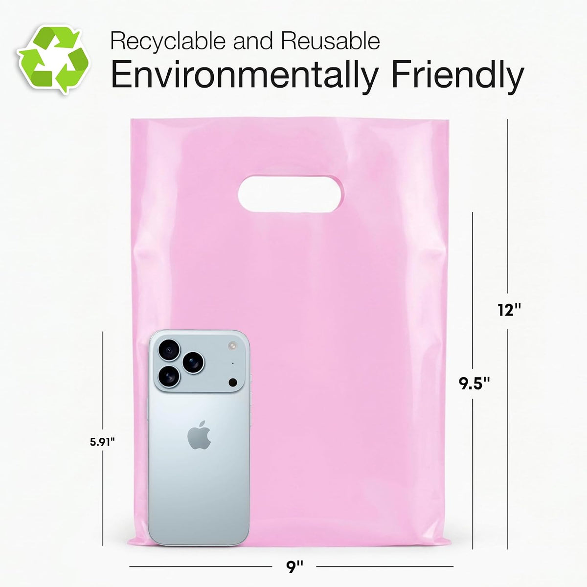 100 Pastel Pink Plastic Bags With Handles 9x12 Merchandise Bags