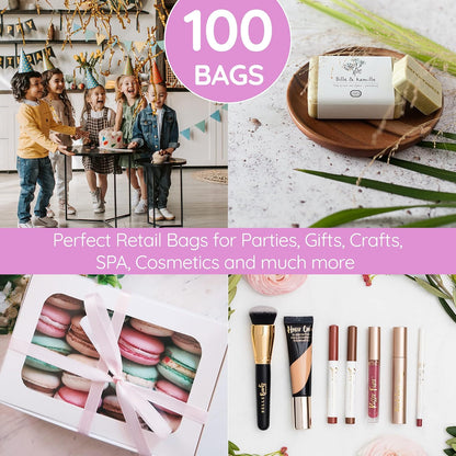 100 Pastel Pink Plastic Bags With Handles 9x12 Merchandise Bags