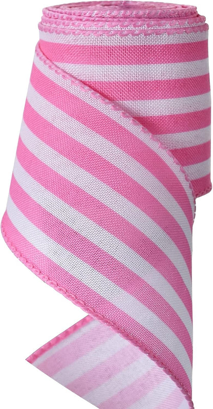 2.5 Inch Pink Stripe Burlap Wired Ribbon, Summer Spring Easter Ribbon for Gift Wrapping, Wreath Bows Making, Crafts, Baby Shower, Home Decoration, Easter Decor (Pink, 6yds)