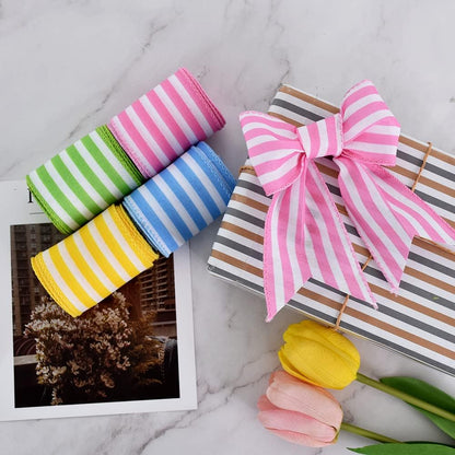2.5 Inch Pink Stripe Burlap Wired Ribbon, Summer Spring Easter Ribbon for Gift Wrapping, Wreath Bows Making, Crafts, Baby Shower, Home Decoration, Easter Decor (Pink, 6yds)
