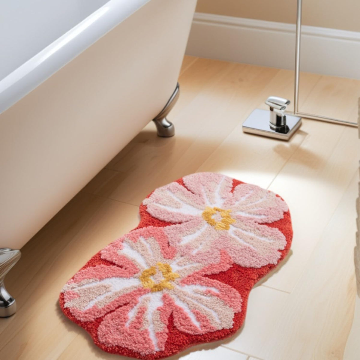 Bath Mat, Bathroom Rug, Fluffy, Soft, Non-Slip, Durable, Absorbent, Machine Washable, Irregular Shaped for Kid's Bedroom, Living Room and Bedroom, 19.7"x31.5", Peach Blossom (Pink)