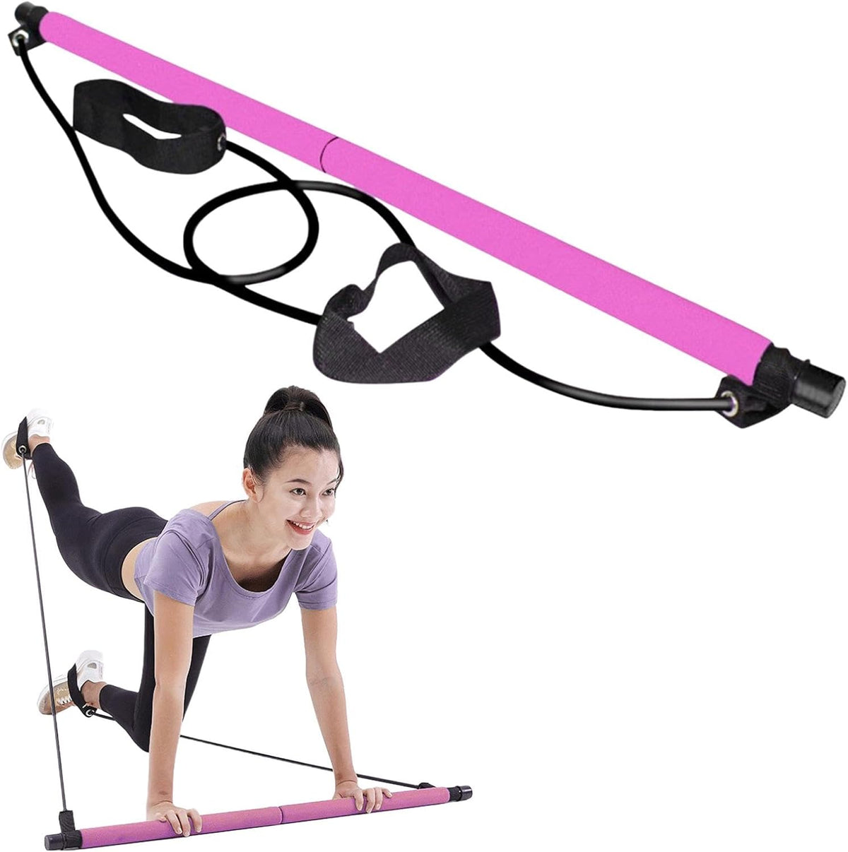 Pilates Bar Kit with Resistance Bands, at Home Workout Equipment Resistance Bands, Multifunctional Pilates Bar for Women & Men Gym Yoga Fitness Strength Training