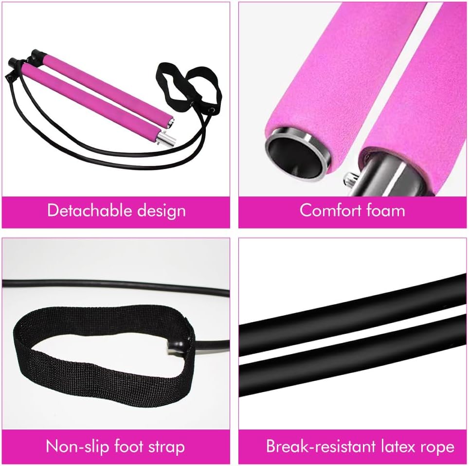 Pilates Bar Kit with Resistance Bands, at Home Workout Equipment Resistance Bands, Multifunctional Pilates Bar for Women & Men Gym Yoga Fitness Strength Training
