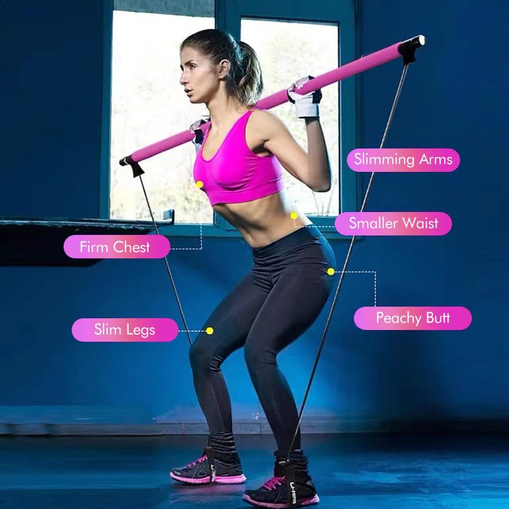 Pilates Bar Kit with Resistance Bands, at Home Workout Equipment Resistance Bands, Multifunctional Pilates Bar for Women & Men Gym Yoga Fitness Strength Training