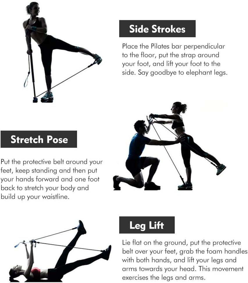 Pilates Bar Kit with Resistance Bands, at Home Workout Equipment Resistance Bands, Multifunctional Pilates Bar for Women & Men Gym Yoga Fitness Strength Training