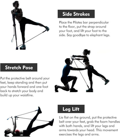Pilates Bar Kit with Resistance Bands, at Home Workout Equipment Resistance Bands, Multifunctional Pilates Bar for Women & Men Gym Yoga Fitness Strength Training