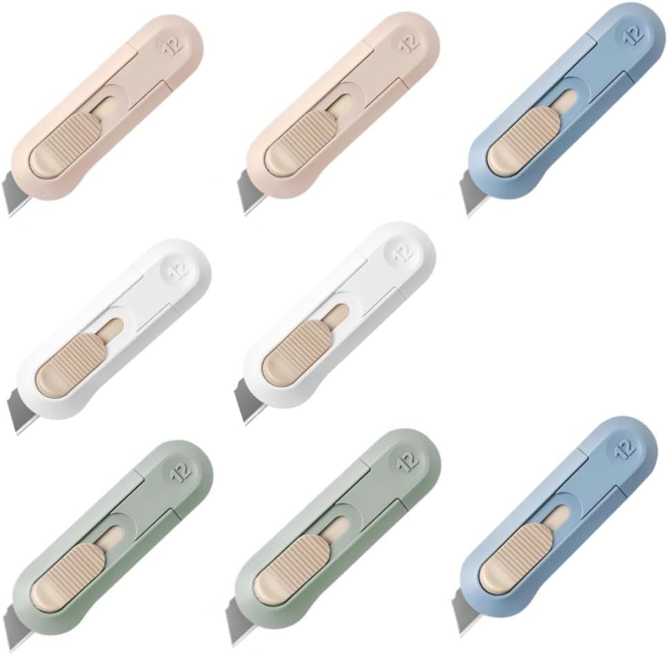 8pcs Utility Knife ，SK5 Retractable Blade Duty Box Cutter Letter Opener, Razor Sharp Cartons Cardboard Cutter Knife Perfect for Paper, Sewing, Craft, Home and Office, Blue,green,pink,white(8pcs)