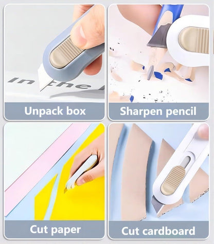 8pcs Utility Knife ，SK5 Retractable Blade Duty Box Cutter Letter Opener, Razor Sharp Cartons Cardboard Cutter Knife Perfect for Paper, Sewing, Craft, Home and Office, Blue,green,pink,white(8pcs)