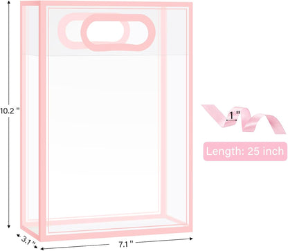 12 PCS Clear Plastic Gift Bags with Handles, Pink