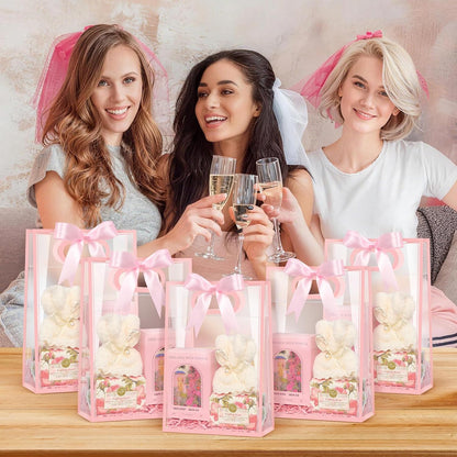 12 PCS Clear Plastic Gift Bags with Handles, Pink