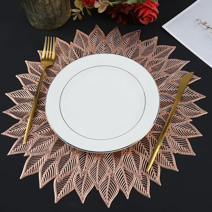 Placemats Set of 6, Round Hollow Out Pressed Blooming Leaf Table Mats