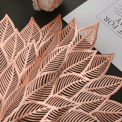 Placemats Set of 6, Round Hollow Out Pressed Blooming Leaf Table Mats