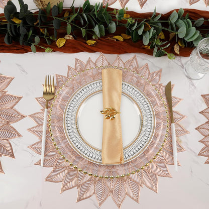 Placemats Set of 6, Round Hollow Out Pressed Blooming Leaf Table Mats