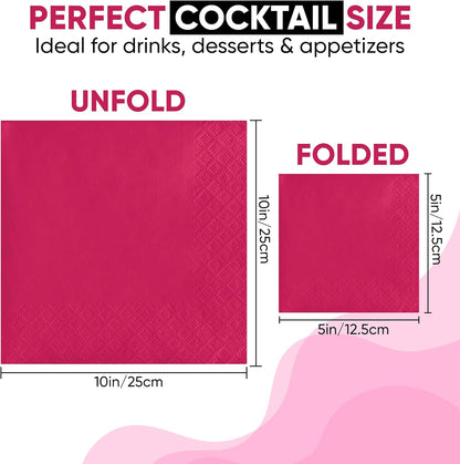 Perfect Stix Pink Beverage Napkins, 2-Ply, Disposable Cocktail Napkins for Party, Dinner, Wedding, Birthday, 50 Count