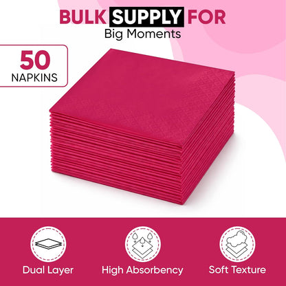 Perfect Stix Pink Beverage Napkins, 2-Ply, Disposable Cocktail Napkins for Party, Dinner, Wedding, Birthday, 50 Count