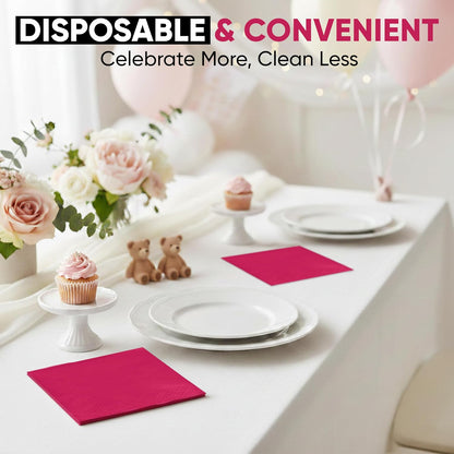 Perfect Stix Pink Beverage Napkins, 2-Ply, Disposable Cocktail Napkins for Party, Dinner, Wedding, Birthday, 50 Count