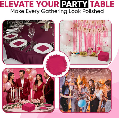 Perfect Stix Pink Beverage Napkins, 2-Ply, Disposable Cocktail Napkins for Party, Dinner, Wedding, Birthday, 50 Count