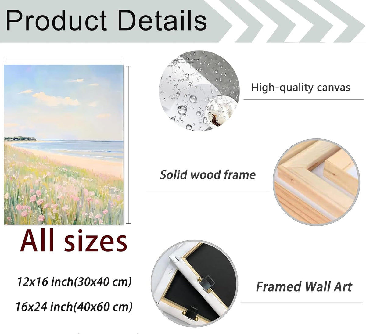 3Pcs Pastel Coastal Wall Art Pink Beach & Blue Hydrangea Pictures Wall Decor Ocean Wildflowers Posters Summer Beachy Preppy Painting Print Artwork for Beach House Bedroom Dorm Apartment, Framed