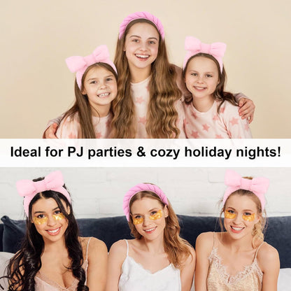 Wecoe Pink Spa Headband & Wristband Set Makeup Facial Skincare Headbands for Washing Face Get Ready Puffy Bow Hair Band Wristbands Cute Hair Accessories for Women Girls Spa Gifts