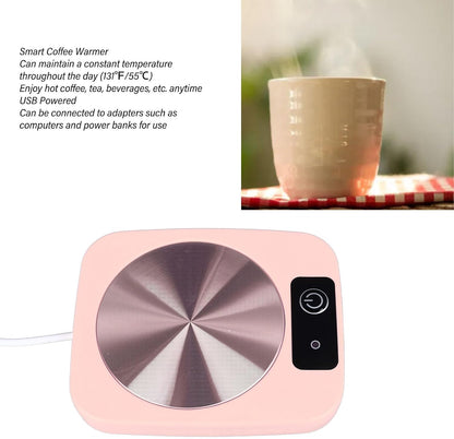 Coffee Mug Warmer, 55℃ Smart Constant Temperature Coaster, USB Powered, Candle Warmer Plate Milk Cup Heater Pad for Desk, Smart Electric Beverage Warmer for Coffee, Tea, Milk (Pink)