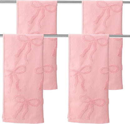 4 Pcs Pink Hand Towels for Bathroom Coquette Bow Decor Cotton Absorbent Jacquard Weave Preppy Pink Bathroom Decor Gift Set 29.52 x 13.77 Inch