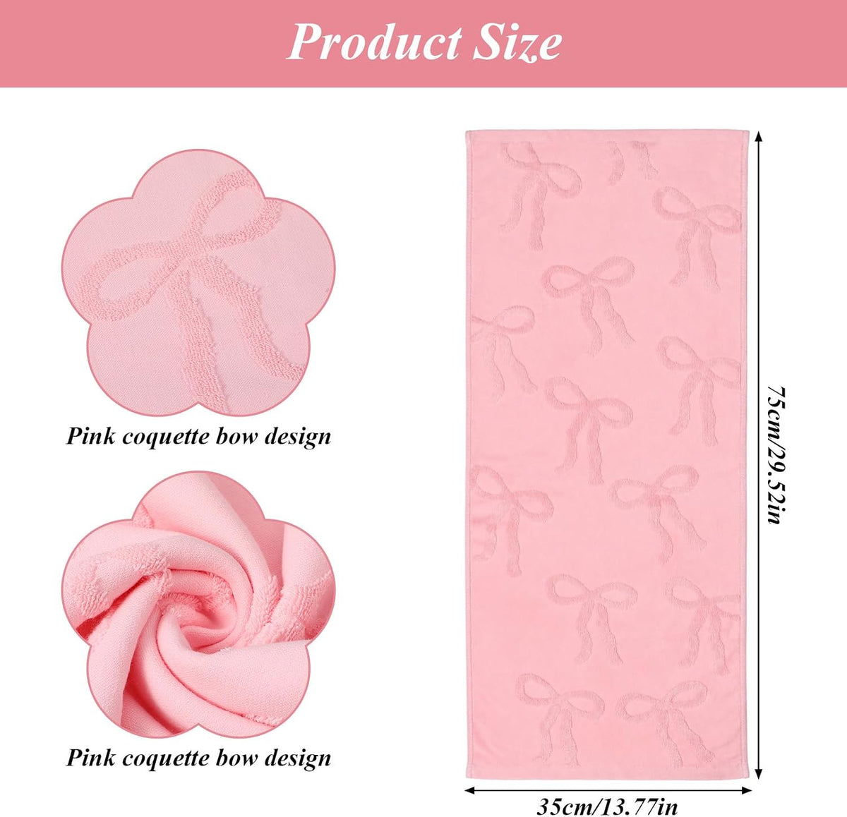 4 Pcs Pink Hand Towels for Bathroom Coquette Bow Decor Cotton Absorbent Jacquard Weave Preppy Pink Bathroom Decor Gift Set 29.52 x 13.77 Inch
