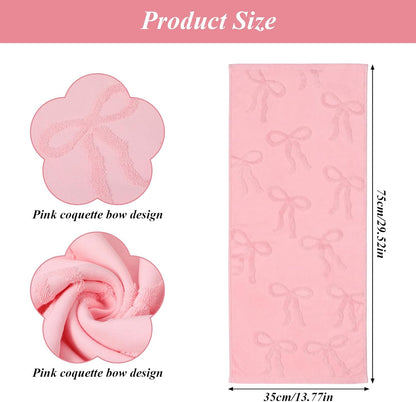 4 Pcs Pink Hand Towels for Bathroom Coquette Bow Decor Cotton Absorbent Jacquard Weave Preppy Pink Bathroom Decor Gift Set 29.52 x 13.77 Inch