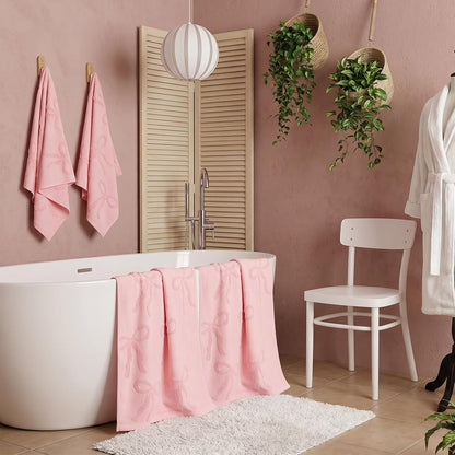 4 Pcs Pink Hand Towels for Bathroom Coquette Bow Decor Cotton Absorbent Jacquard Weave Preppy Pink Bathroom Decor Gift Set 29.52 x 13.77 Inch