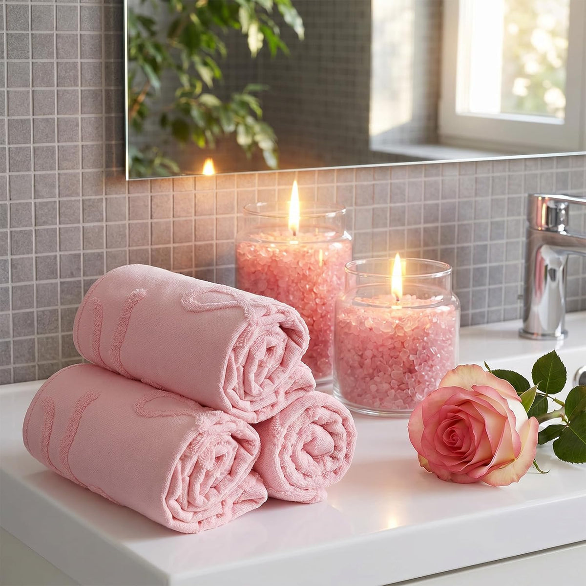 4 Pcs Pink Hand Towels for Bathroom Coquette Bow Decor Cotton Absorbent Jacquard Weave Preppy Pink Bathroom Decor Gift Set 29.52 x 13.77 Inch