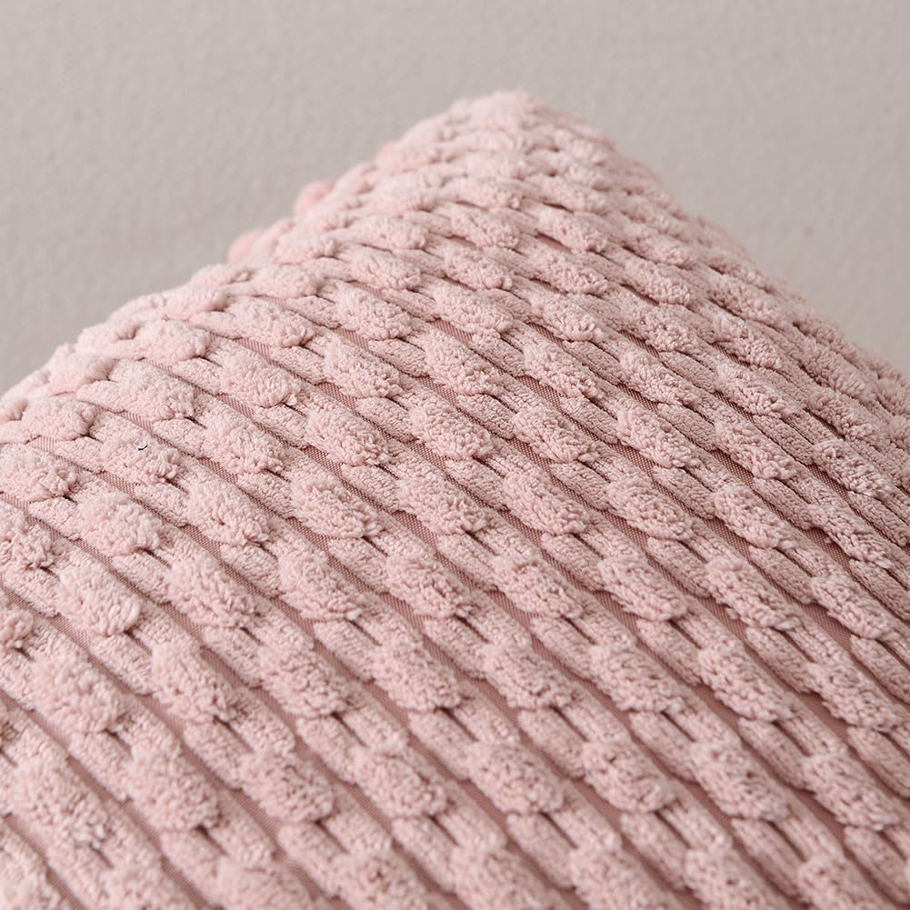 2 Packs Dusty Pink Decorative Throw Pillow Covers 18x18 Inch with Pom-poms for Couch Bedroom Living Room, Farmhouse Boho Home Decor, Soft Cute Plush Corduroy Blush Cushion Case 45x45 cm