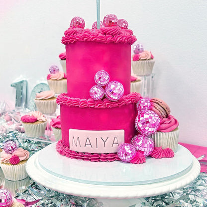 48 PCS Pink Disco Ball Cake Decoration Ornaments Reflective Mirror Balls for 70s Disco Themed Parties