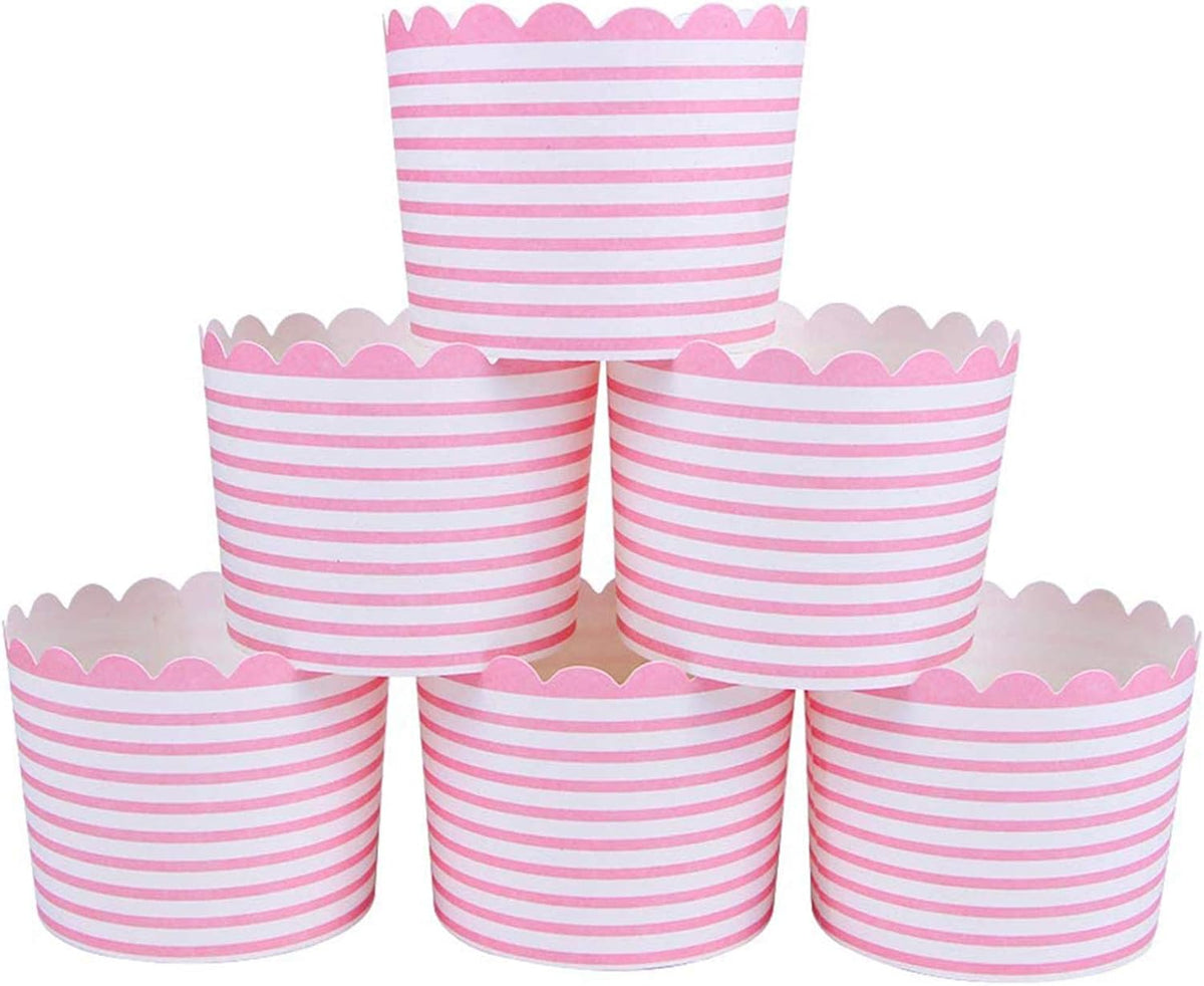 Full Size Paper Baking Cups, 6oz Pink Cupcake Liners for Cupcake Bath Bomb, Muffin Case, Great for Cupcake Baking Decoration Set of 25 (Pink Stripe)