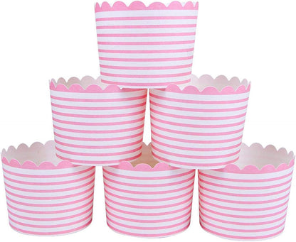 Full Size Paper Baking Cups, 6oz Pink Cupcake Liners for Cupcake Bath Bomb, Muffin Case, Great for Cupcake Baking Decoration Set of 25 (Pink Stripe)