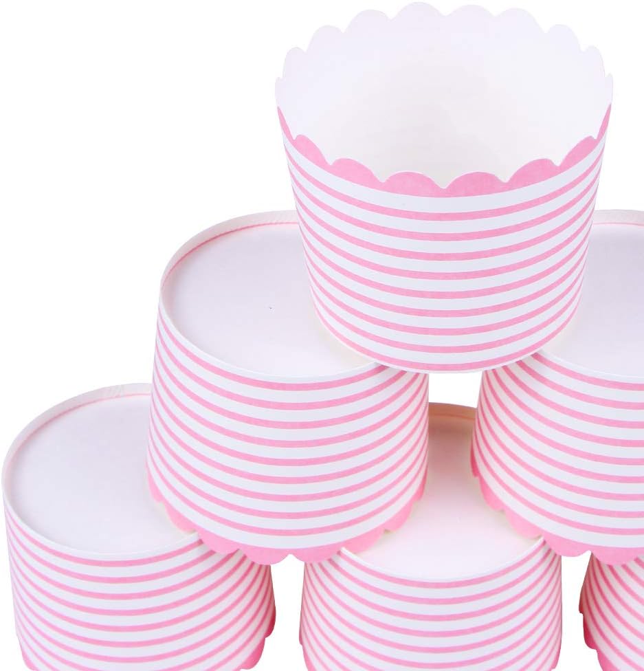 Full Size Paper Baking Cups, 6oz Pink Cupcake Liners for Cupcake Bath Bomb, Muffin Case, Great for Cupcake Baking Decoration Set of 25 (Pink Stripe)