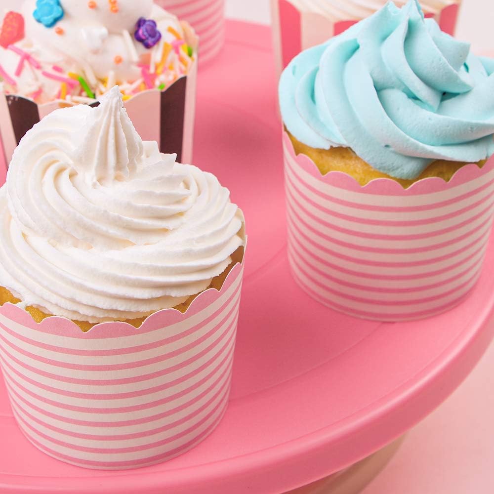 Full Size Paper Baking Cups, 6oz Pink Cupcake Liners for Cupcake Bath Bomb, Muffin Case, Great for Cupcake Baking Decoration Set of 25 (Pink Stripe)