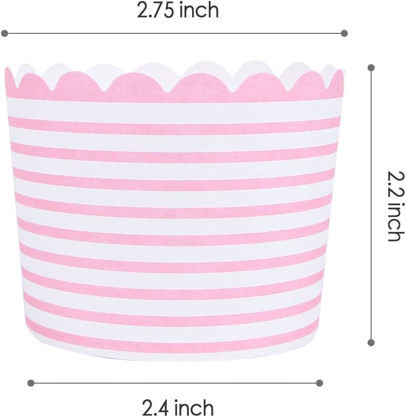 Full Size Paper Baking Cups, 6oz Pink Cupcake Liners for Cupcake Bath Bomb, Muffin Case, Great for Cupcake Baking Decoration Set of 25 (Pink Stripe)