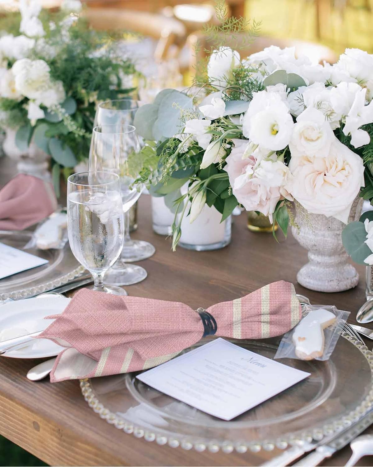 Pink Beige Striped Cloth Napkins Set of 4, Holiday Napkins for Baby Shower, Modern Farmhouse Retro Lines Washable Reusable Dinner Napkin for Cocktail Wedding Party, 20 x 20 Inch