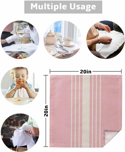 Pink Beige Striped Cloth Napkins Set of 4, Holiday Napkins for Baby Shower, Modern Farmhouse Retro Lines Washable Reusable Dinner Napkin for Cocktail Wedding Party, 20 x 20 Inch