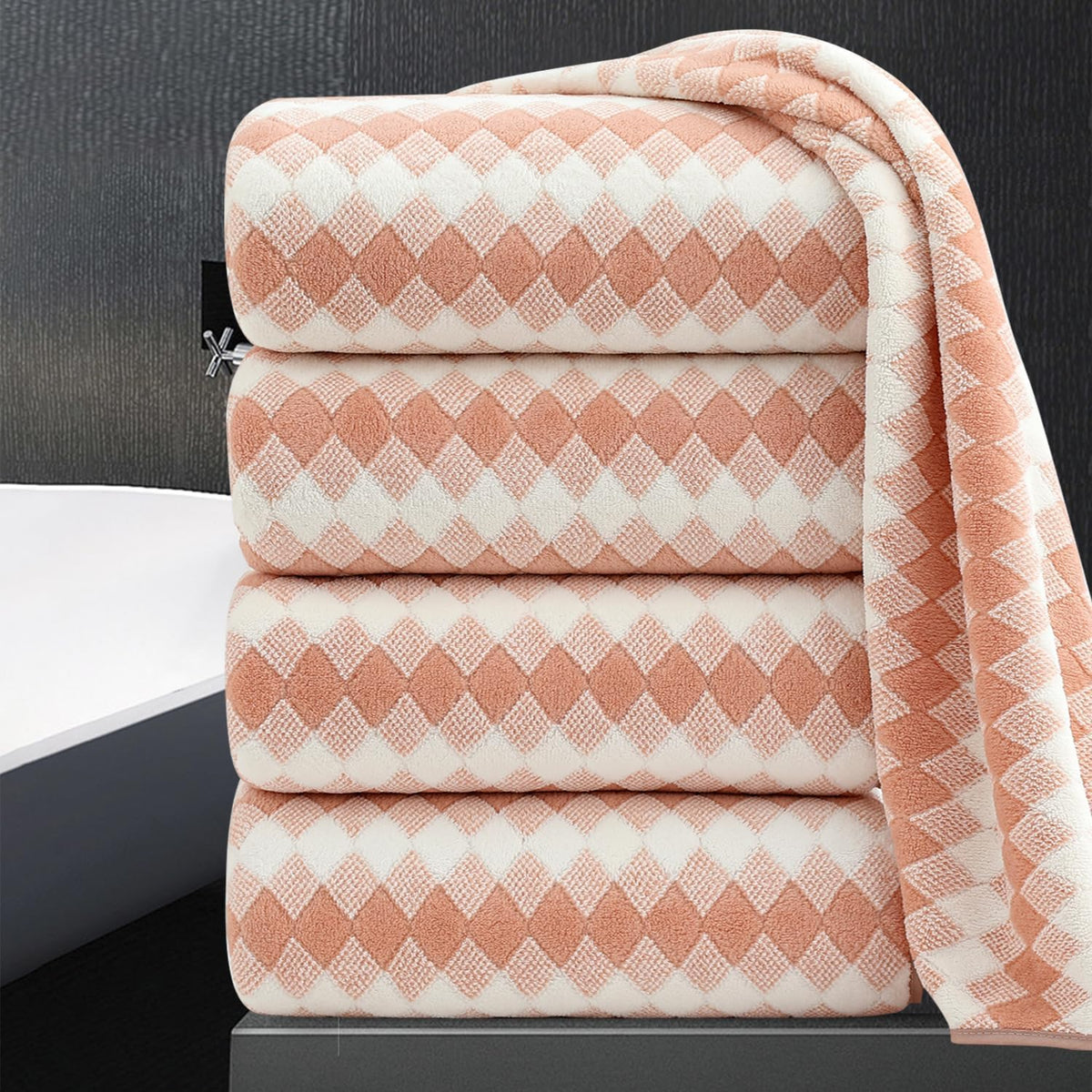 4 Piece Extra Large Bath Towel Set Oversized Bath Sheet 35"x70" Bathroom Towel Set Soft Highly Absorbent & Quick Dry Premium Bath Towel for Bathroom 600GSM Shower Towel Spa Gym Hotel,Peach